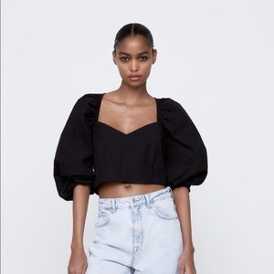 NWT Poplin Puff Sleeve Crop Top